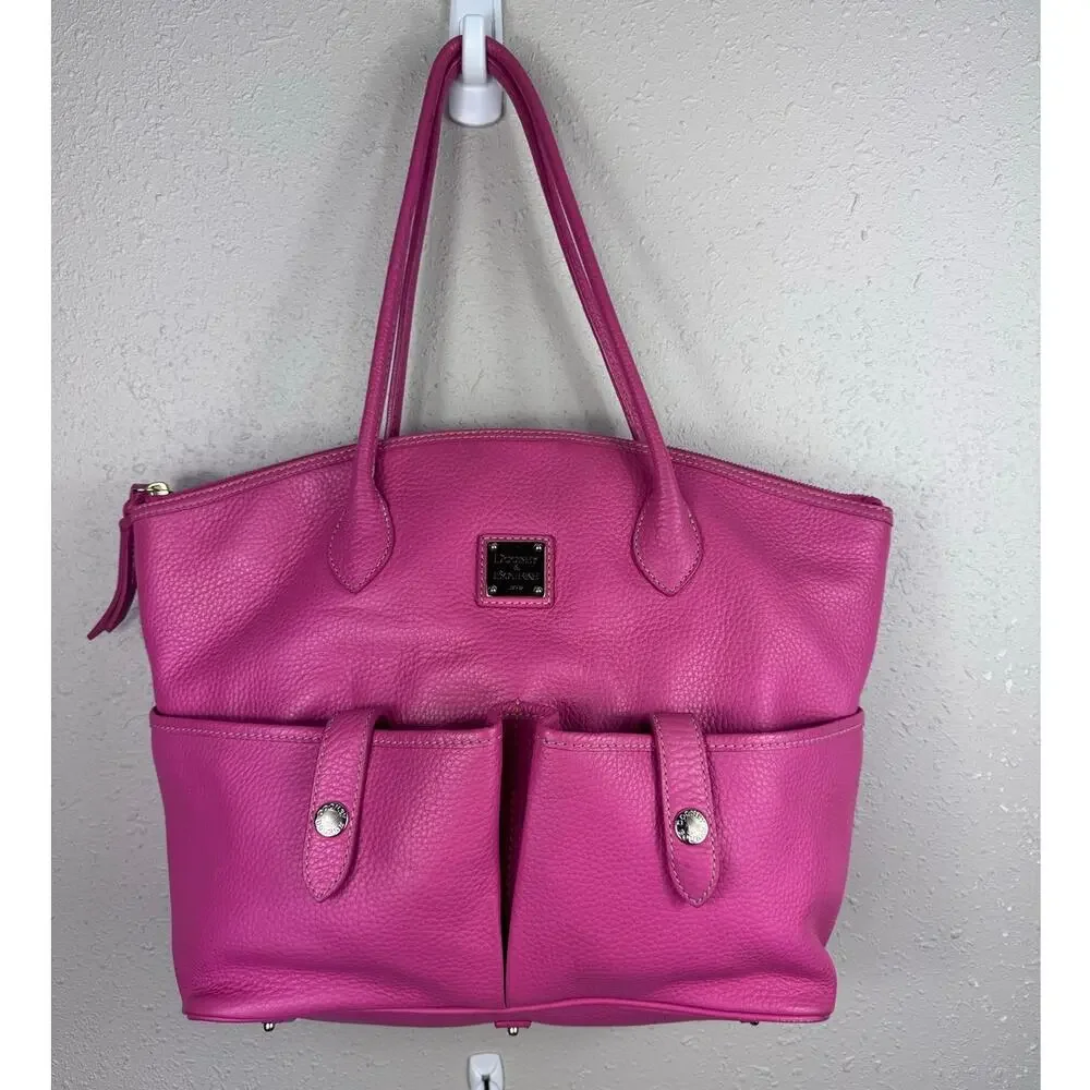 Dooney & Bourke Vibrant Pink Pebbled Leather Crescent Tote with COA